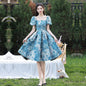 Blue Oil Painting Evening Dress French Girls