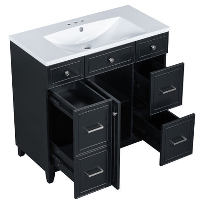 36  Bathroom Vanity Cabinet With Sink Top Combo Set , Black ,Single Sink,Shaker Cabinet With Soft Closing Door And 3 Drawers