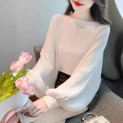 Lantern Sleeve Sweater Underwear Off-shoulder Collar