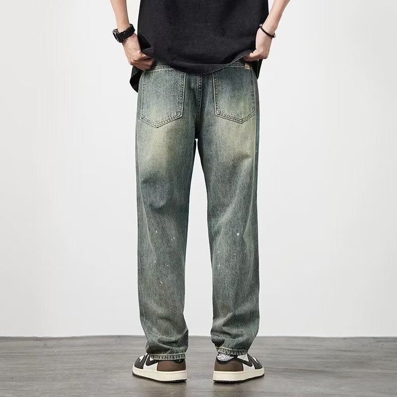 Distressed High Waist Jeans Men's Straight-leg Pants