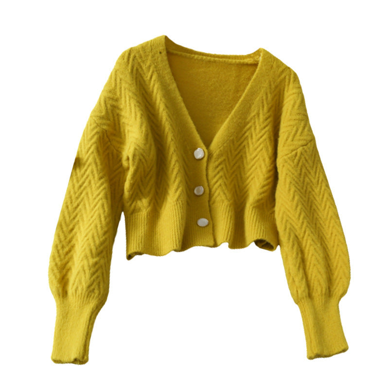 Three button short cardigan sweater jacket woman