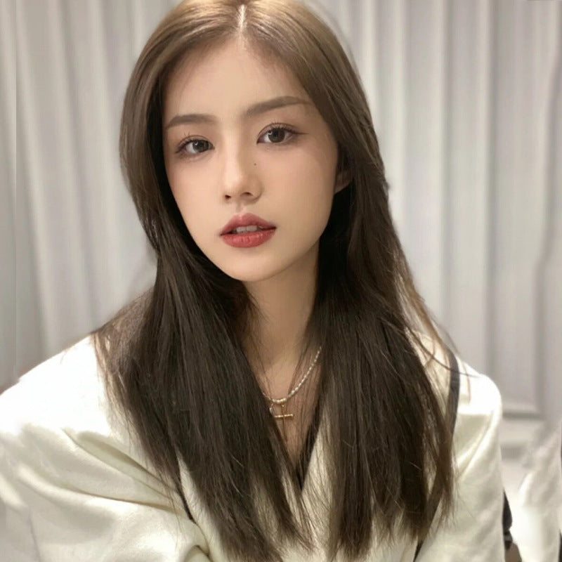 Mid-point Wig, Female Long Hair, Long Straight Hair, Net red, Mid-length Hair, Natural Face Trimming, No Bangs, Korean Style Full Headgear