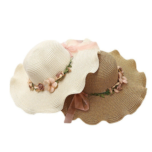 Fashion Big Sunny Sunny Hat Woman Summer Beach Flower Wave Edge Straw Hat Beach Sun Hat