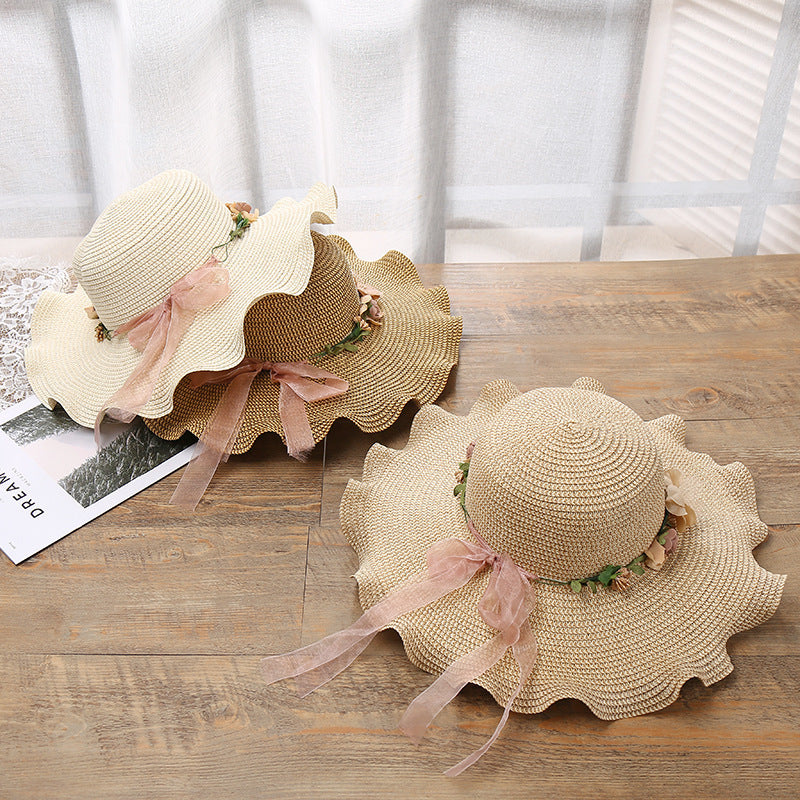 Fashion Big Sunny Sunny Hat Woman Summer Beach Flower Wave Edge Straw Hat Beach Sun Hat