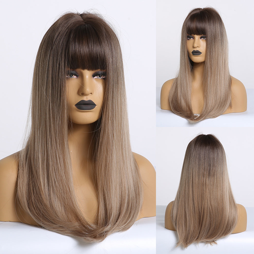 Long Smooth Synthetic Wig With Bangs For Women