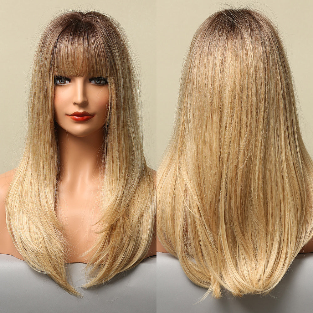 Long Smooth Synthetic Wig With Bangs For Women