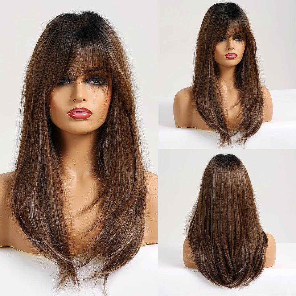 Long Smooth Synthetic Wig With Bangs For Women