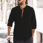 Men's Casual Stand-up Collar Door Barrel Solid Color Long-sleeved Shirt