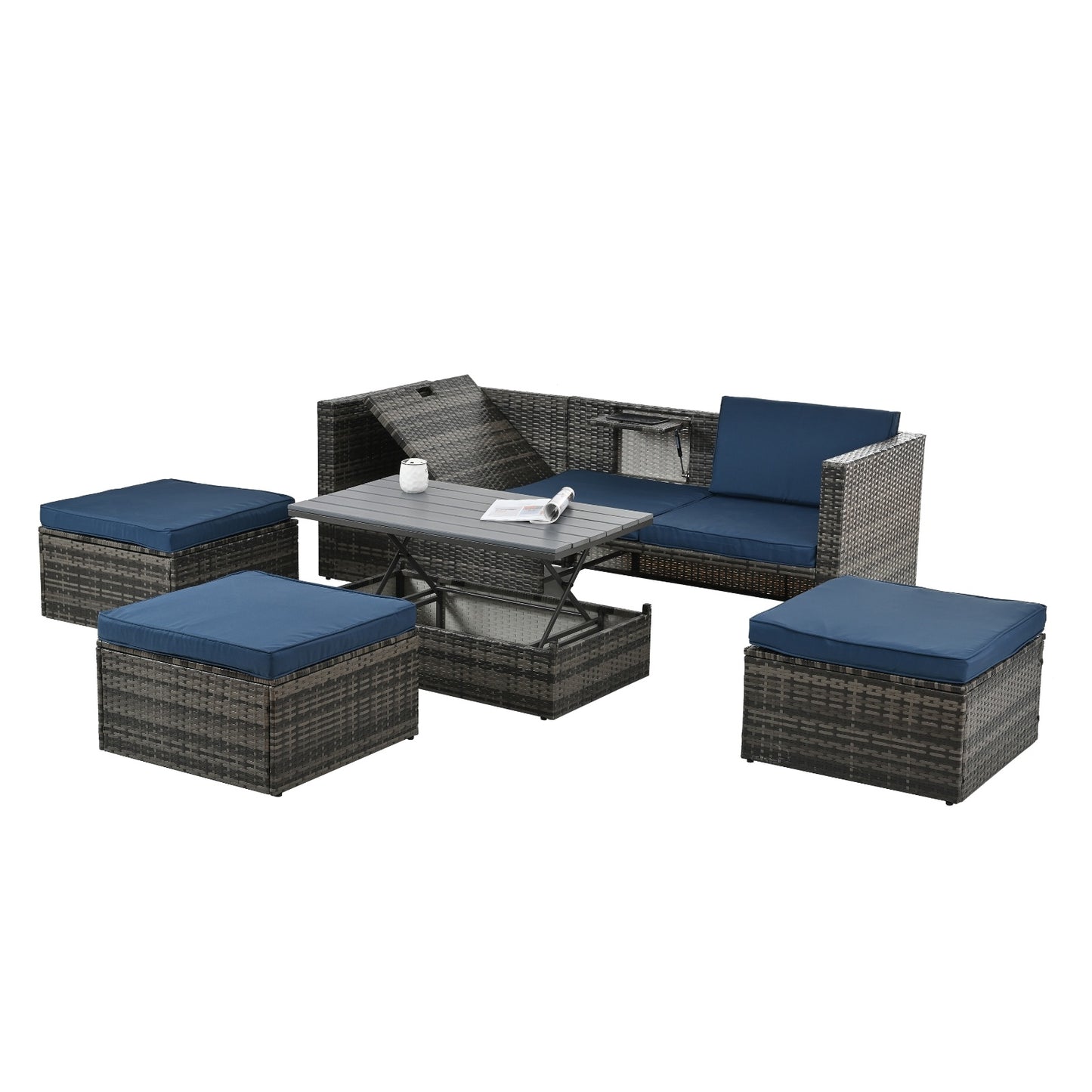 Patio Furniture, Outdoor Furniture, Seasonal PE Wicker Furniture,5 Set Wicker Furniture With Plywood