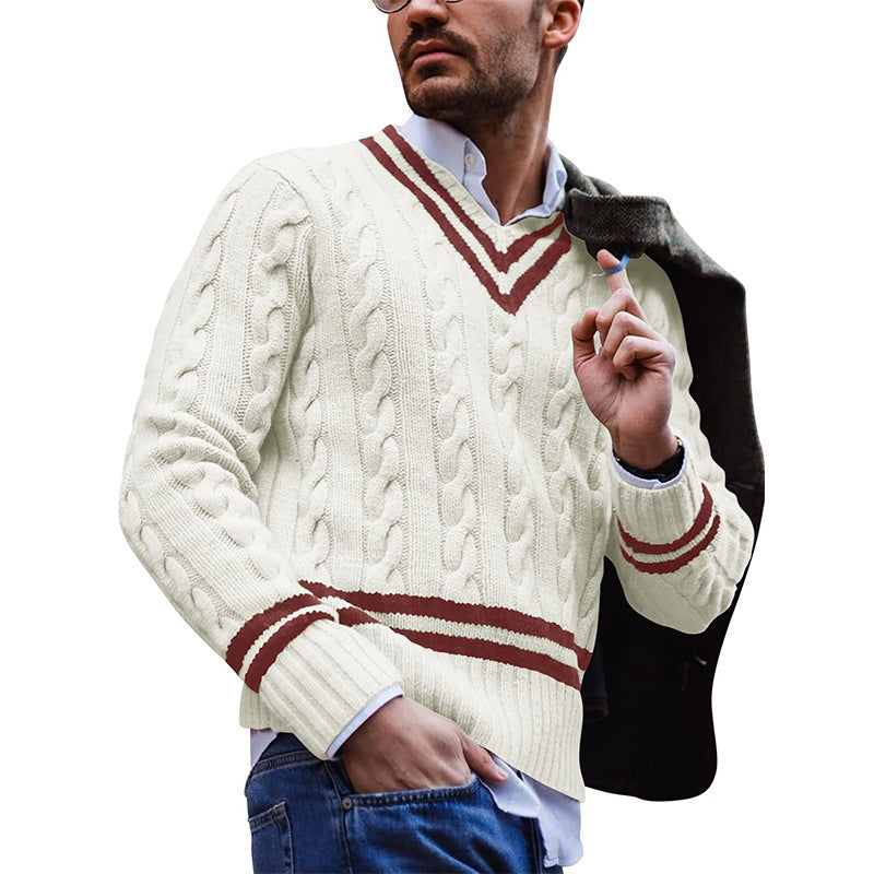 Men's Striped Color Matching Knitted Fashion Tops