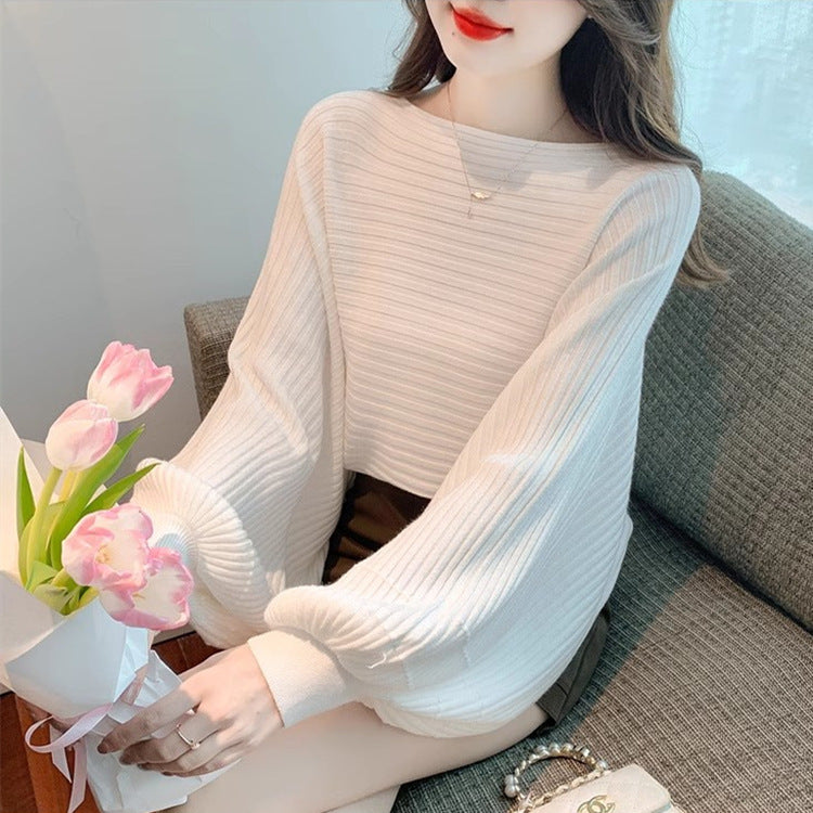 Lantern Sleeve Sweater Underwear Off-shoulder Collar