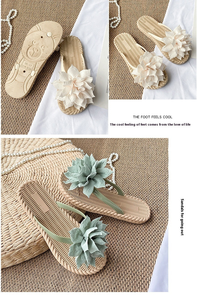 Gentle Woman Flowers All-matching Flat Shoes Non-slip Beach Sandals