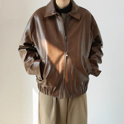 Men's Retro Short Personalized Leather Coat