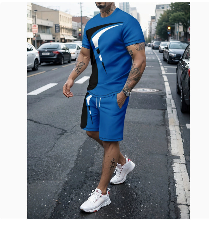 Men's Casual T-shirt Shorts Two-piece Printed Sportswear