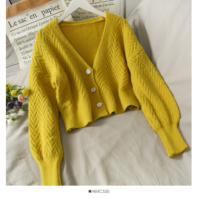 Three button short cardigan sweater jacket woman