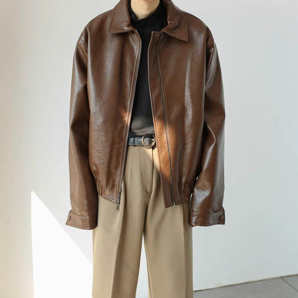 Men's Retro Short Personalized Leather Coat