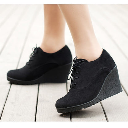 Ankle Boots Flat Casual Women's Shoes Lace-up Wedge