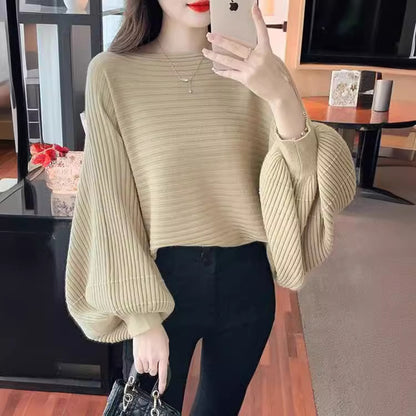 Lantern Sleeve Sweater Underwear Off-shoulder Collar