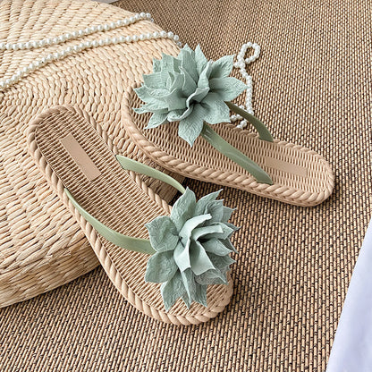 Gentle Woman Flowers All-matching Flat Shoes Non-slip Beach Sandals