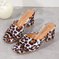 Leopard Square Toe Sandals Summer High-heeled Slippers Chunky Heel Shoes For Women