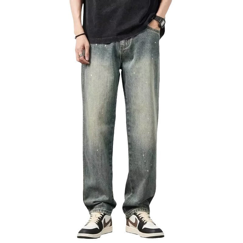 Distressed High Waist Jeans Men's Straight-leg Pants