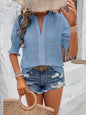 V-neck Puff Sleeve Half Sleeve Hollow Hair Ball Solid Color T-shirt Top