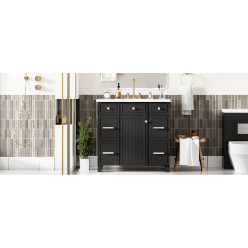 36  Bathroom Vanity Cabinet With Sink Top Combo Set , Black ,Single Sink,Shaker Cabinet With Soft Closing Door And 3 Drawers