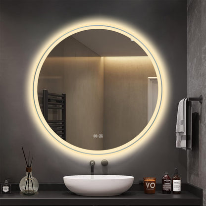 Bathroom Mirror Black Twin Star Dual Light Strip Circular 60cm