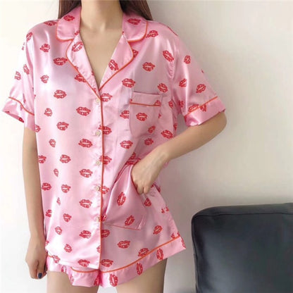 Lips short sleeve shorts Pajama woman