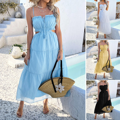 Bohemian Vacation High Waist Stitching Sling Dress