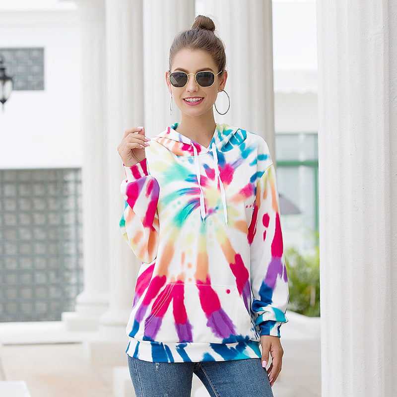 Loose Long-Sleeved Printed Hooded Sweatshirt