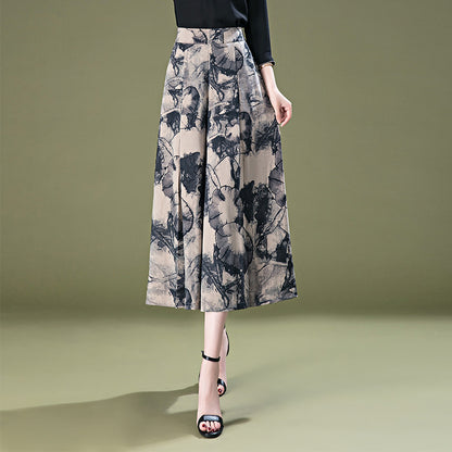 Women's Fashionable Printed Cropped Wide-leg Pants