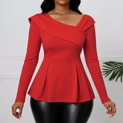 Ladies' Fashion Solid Color Elegant Long Sleeve Top T-shirt