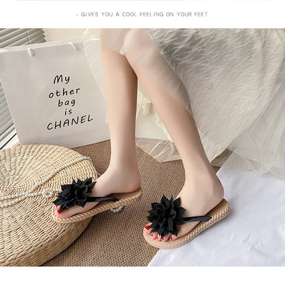 Gentle Woman Flowers All-matching Flat Shoes Non-slip Beach Sandals