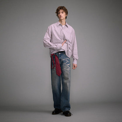 Washed Straight Jeans Men's Casual Long Pants