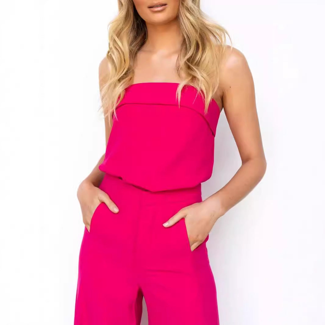 Women's Casual Off-shoulder Wrapped Chest Off-shoulder Trousers Suit