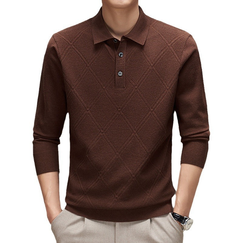 Knitwear Polo Collar Solid Color Long Sleeve Men's Sweater