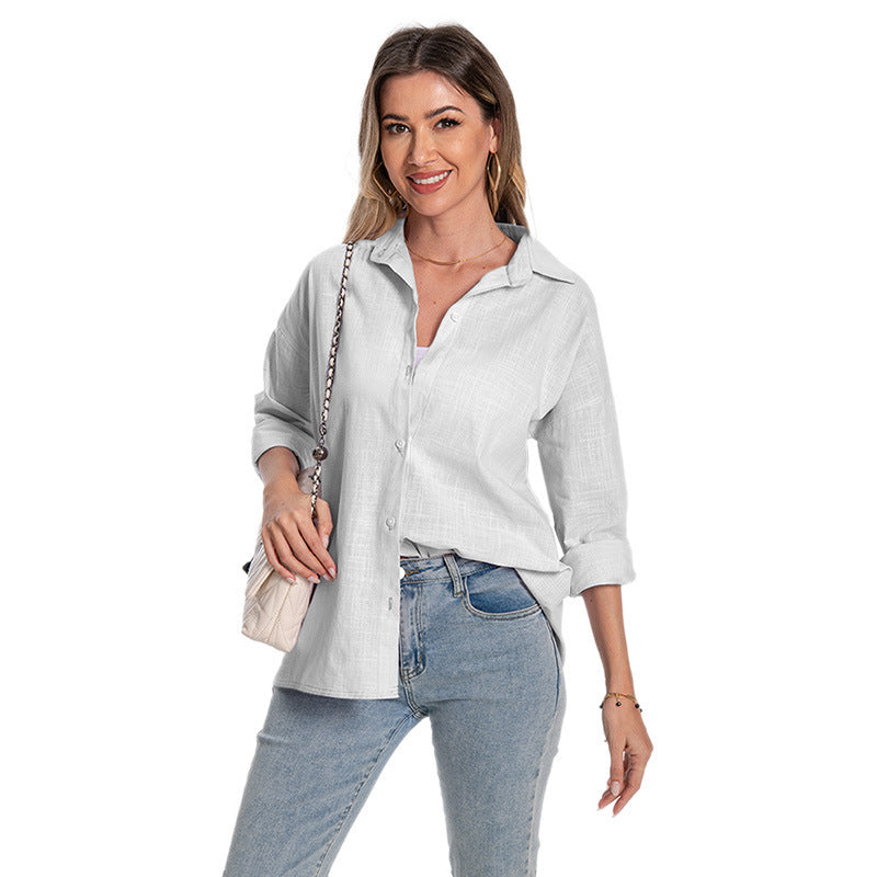 Women's Cotton And Linen Long-sleeved Cardigan Loose Oversized Long Sleeves Shirt