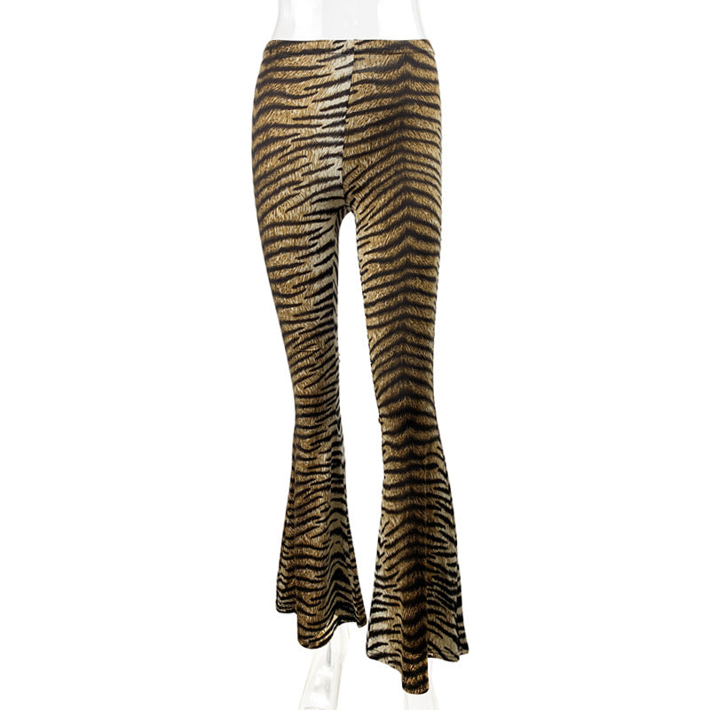 Women's High Waist Casual Pants Fashion Slim Leopard Print Bell-bottom Pants