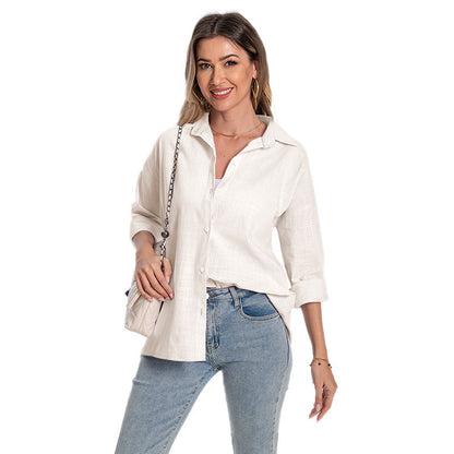 Women's Cotton And Linen Long-sleeved Cardigan Loose Oversized Long Sleeves Shirt