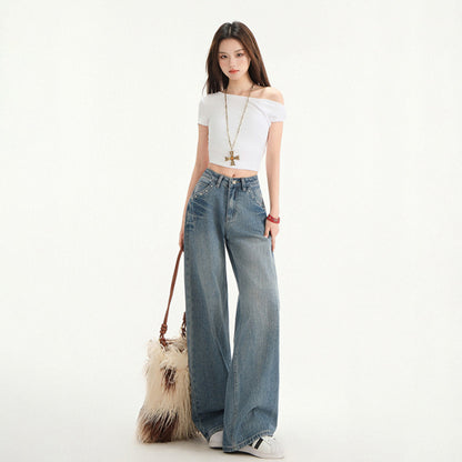 Retro High Waist Stud Design Jeans