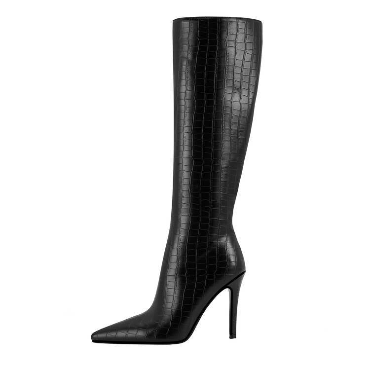 Plaid Solid Color Zipper Pointed Stiletto Heel Boots