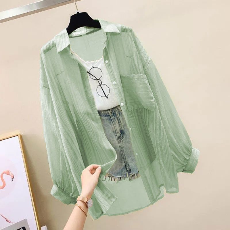 Thin Coat Loose All-match Clothes Women's Long Sleeve Chiffon Cardigan Shirt