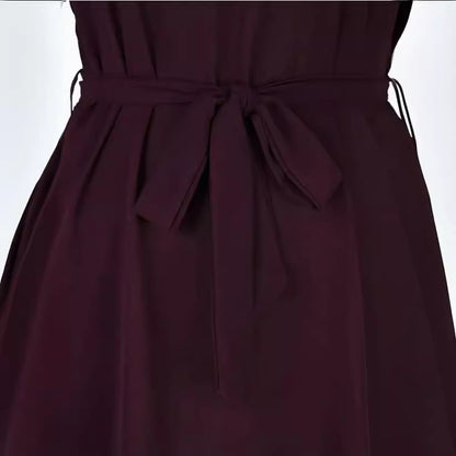 V-neck Short Sleeve Dress With Belt Summer Fashion Bowknot Dresses For Women Clothing