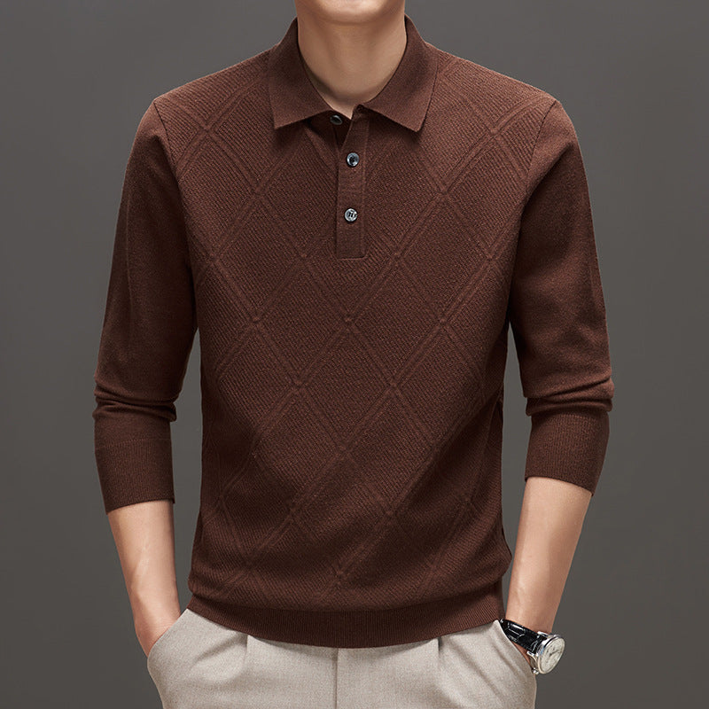 Knitwear Polo Collar Solid Color Long Sleeve Men's Sweater