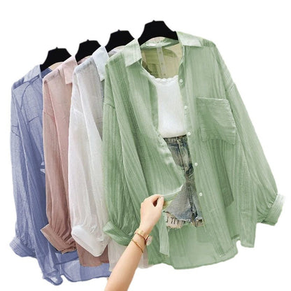 Thin Coat Loose All-match Clothes Women's Long Sleeve Chiffon Cardigan Shirt