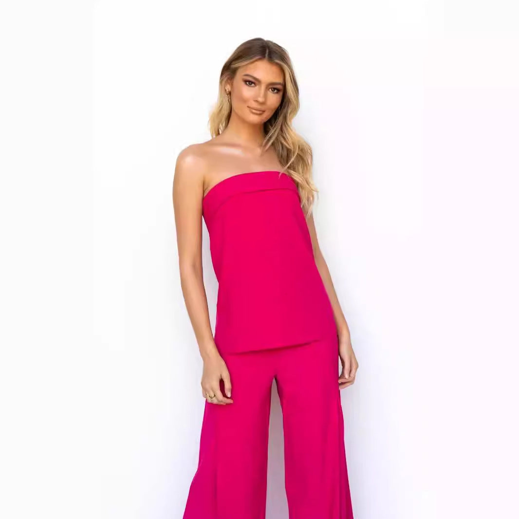 Women's Casual Off-shoulder Wrapped Chest Off-shoulder Trousers Suit