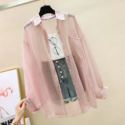 Thin Coat Loose All-match Clothes Women's Long Sleeve Chiffon Cardigan Shirt