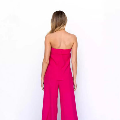 Women's Casual Off-shoulder Wrapped Chest Off-shoulder Trousers Suit