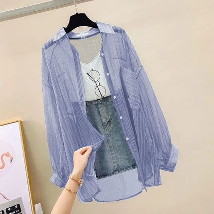 Thin Coat Loose All-match Clothes Women's Long Sleeve Chiffon Cardigan Shirt